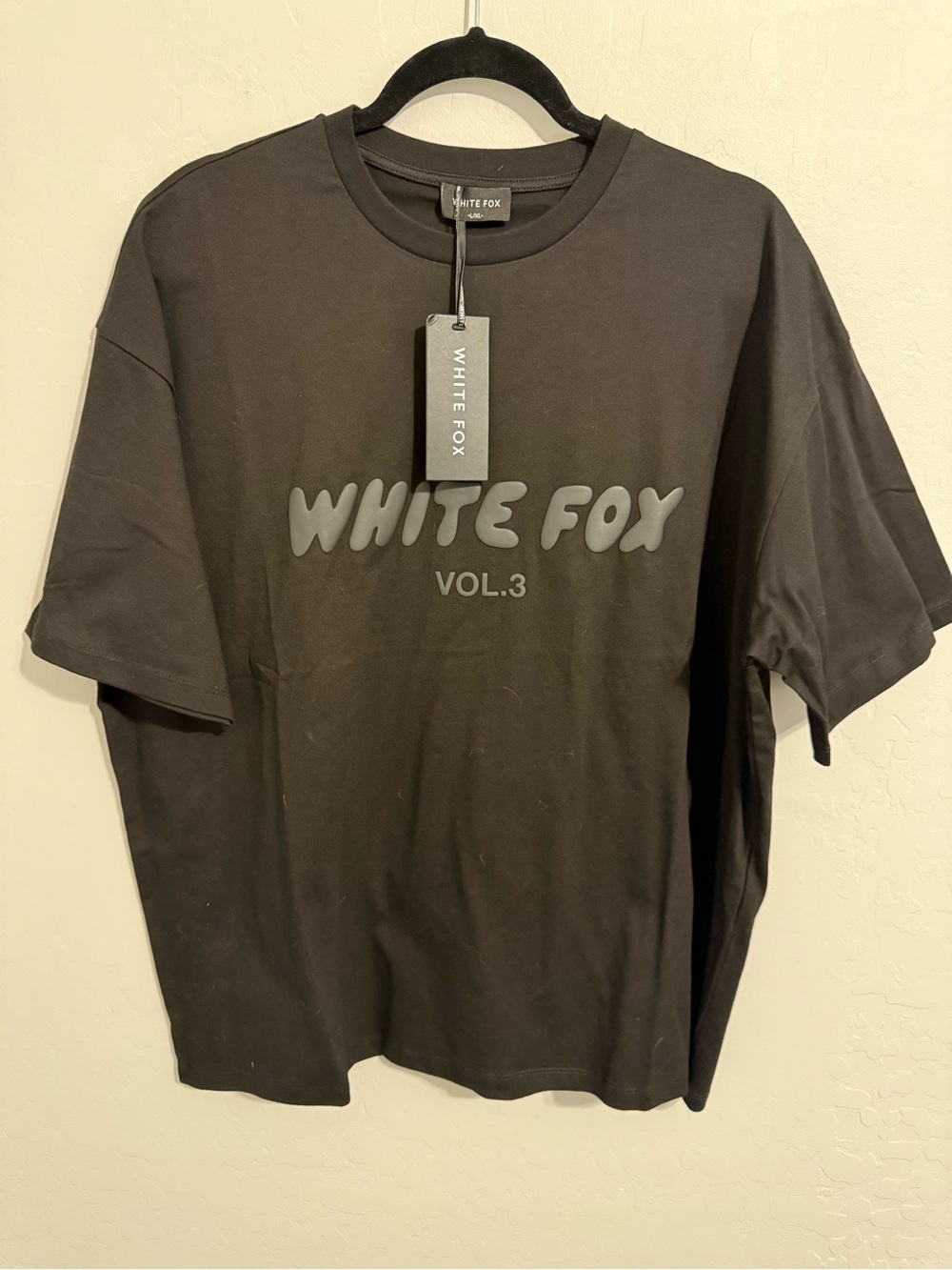 White Fox Boutique Black Graphic Tee with Raised LOGO NWT